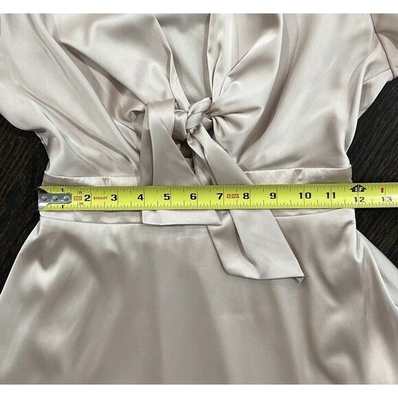 Baltic Born Poppy Satin Midi Dress XS Knot Front Flutter Sleeve Champagne Tie - Picture 10 of 11